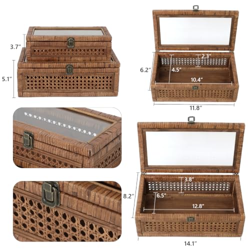 Set of 2 Rattan and Cane Stacking Boxes