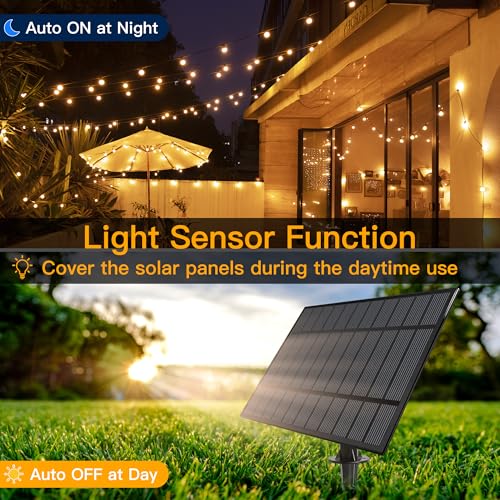 60FT 27 Bulbs Solar String Lights Outdoor Waterproof with Remote (60 Foot)