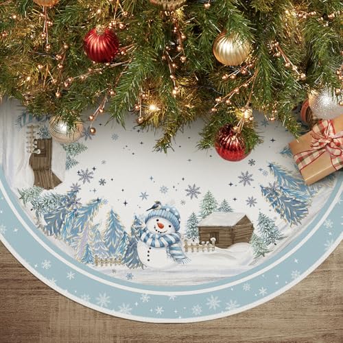 Snowflake Snowman Cardinal Christmas Tree Skirt 36 Inch