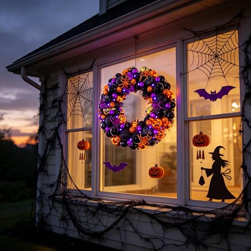 17 Inch Halloween Ball Wreath for Front Door with Lights