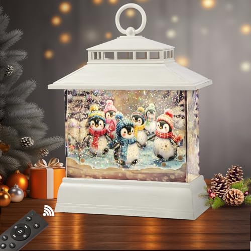 Christmas Snow Globe Lantern Water Glittering Lantern with 8 Songs & 6H Timer Romote Control Christmas Snow Globes USB & Battery Operated for Christmas Festival Decorations Gifts