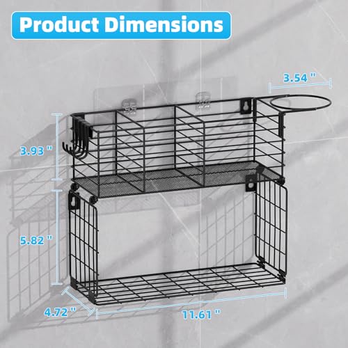 Metal Hair Tool Organizer with Toilet Paper Storage Basket Wall Mount