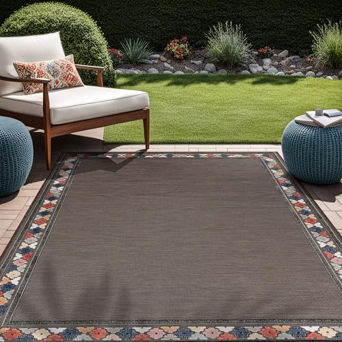Outdoor Rug 8x10 Modern Bordered Area Rugs for Indoor and Outdoor Patio Easy to Clean Non Shedding Living Room Porch Garden Washable Outside Carpet