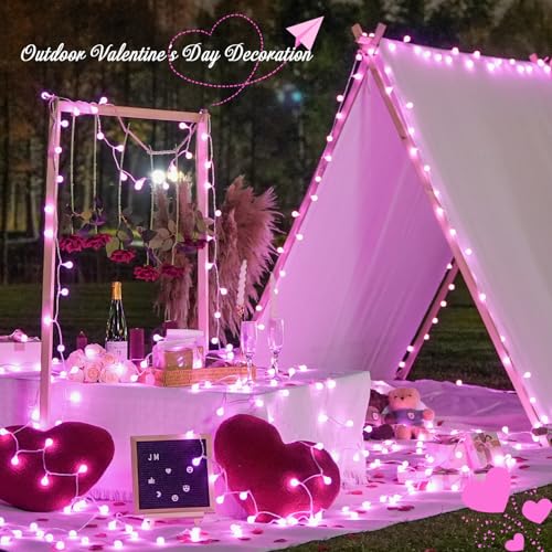 33FT 100 LED Pink Globe String Lights Battery Operated 8 Modes