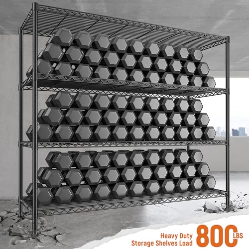 4 Tier Storage Shelves 45.3''W Wire Shelving Unit for Pantry Garage (4 Count)