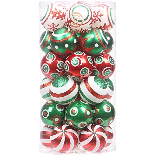 30 Pack Glitter Print Contrast Color Christmas Ball Ornaments (30 Count)