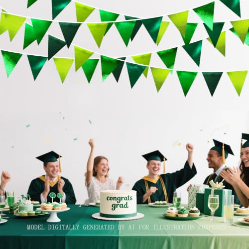 Gradient Green Party Decorations Metallic Fabric Ombre Green Triangle Pennant Banner Flag Bunting for Graduation Birthday Retirement Wedding Bachelorette Spring Summer St Patrick's Day Party Supplies (36 Count)
