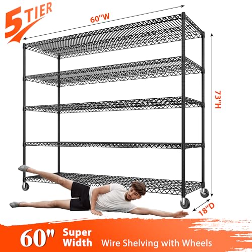 Storage Shelves 3200 LBS Capacity Wire Shelving with Wheels Heavy Duty Metal Shelf for Warehouses (2 Count)