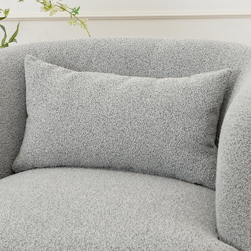 34" W Boucle Swivel Barrel Chair with Toss Pillow