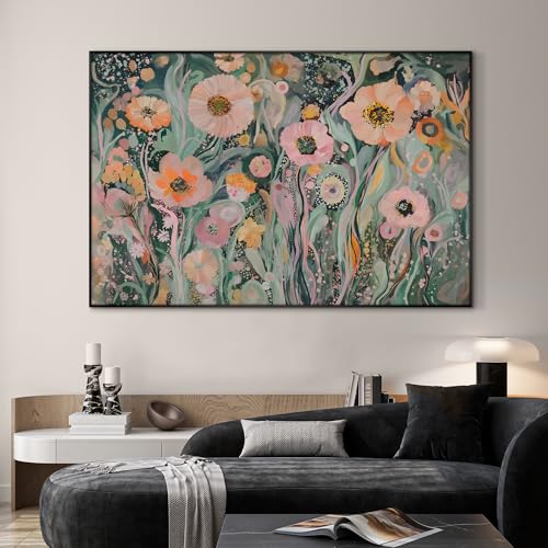 46"x72" Extra Large Framed Wall Art Whimsical Garden Bloom