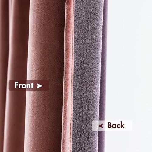 Dusty Rose Pink Velvet Room Darkening Curtains for Bedroom W52 x L80 (2 Count)