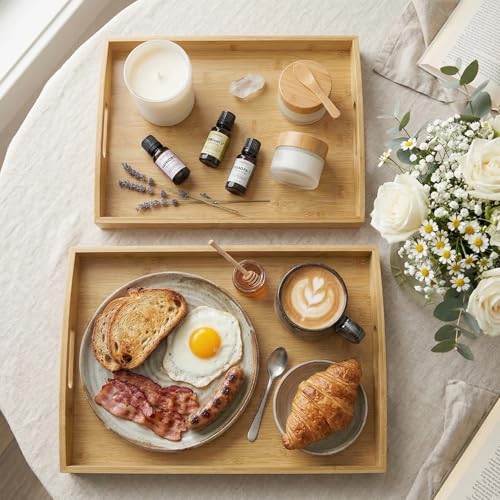 Bamboo Serving Tray with Handles (3 Count)