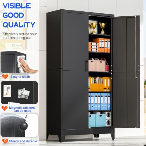 79" Tall Metal Pantry Storage Cabinet with Lock