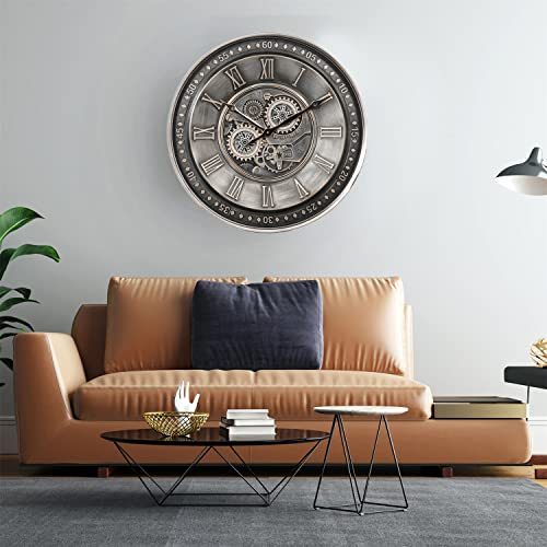 24 Inch Large Moving Gear Wall Clock for Living Room Decor