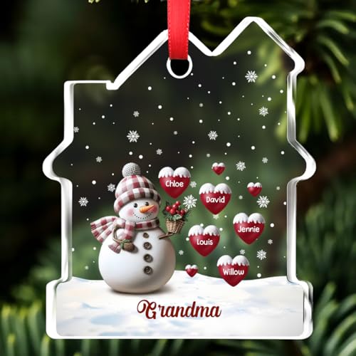 Happy Christmas Snowman Glass Ornament