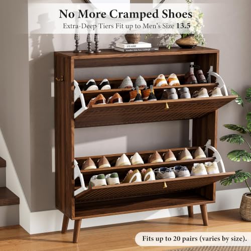 Mid Century Modern Slim Shoe Cabinet for Entryway