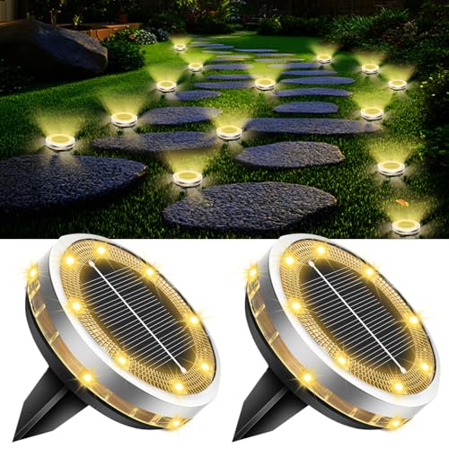 2 Pack Outdoor Solar Ground Lights with 4 Side Light（Warm White） (2 Count)