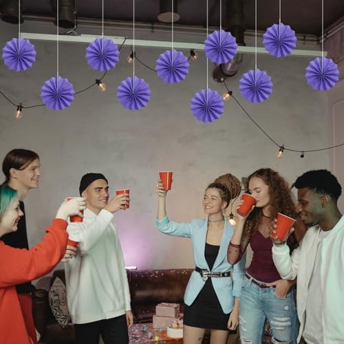 Purple Party Decorations 8in Purple Hanging Paper Fan Set DIY 10Pcs (10 Count)
