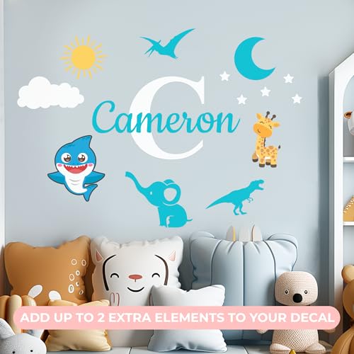 Personalized Name & Initial Vinyl Wall Decor I Nursery Wall Decal for Baby Boy & Girl Decoration I Wall Stickers for Bedroom Decor I Boys Bedroom Decor I Size Options