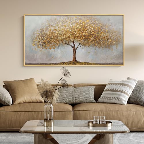 Large Framed Modern Gold Tree of Life Wall Art for Living Room