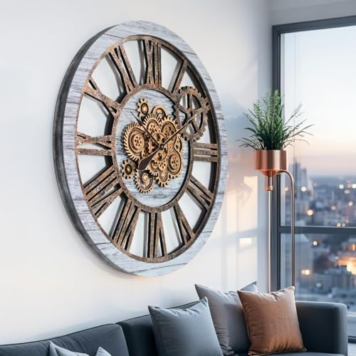 The Gears Clock 36'' Inch Real Moving Gear Wall Clock Vintage Industrial Oversized Rustic Farmhouse
