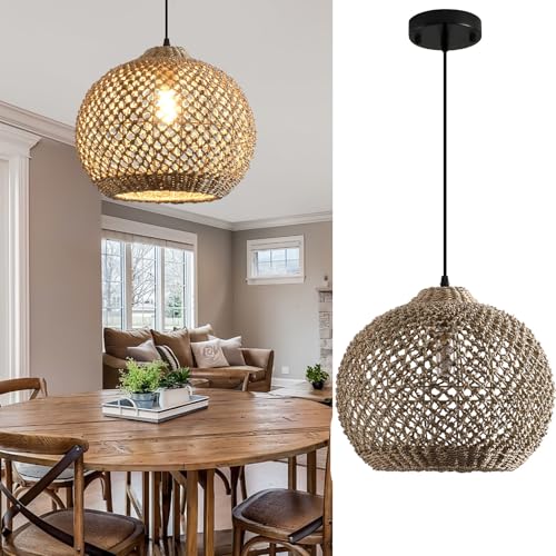 Rattan Pendant Light Fixture 13.79”Boho Wicker Lights