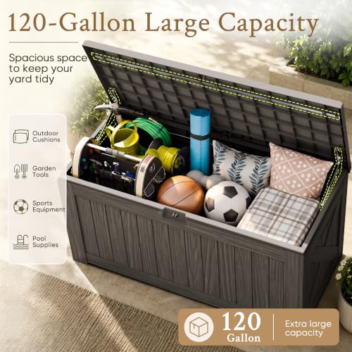 120 Gallon Deck Box Resin Outdoor Storage Box Waterproof
