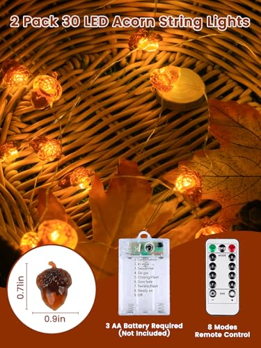 2 Pack 30 LED Acorn Fall Decorations