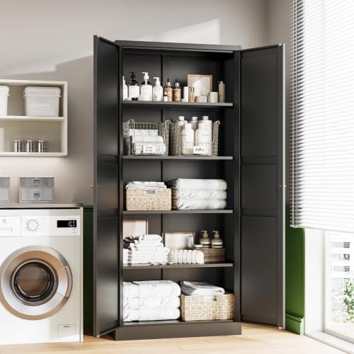 Black Storage Cabinet with Adjustable Shelves
