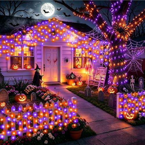 33FT 400 LED Orange Purple Halloween Lights Outdoor for Decorations