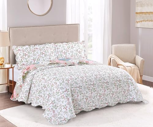 Peach & Olive Flowers Patchwork Quilt Set