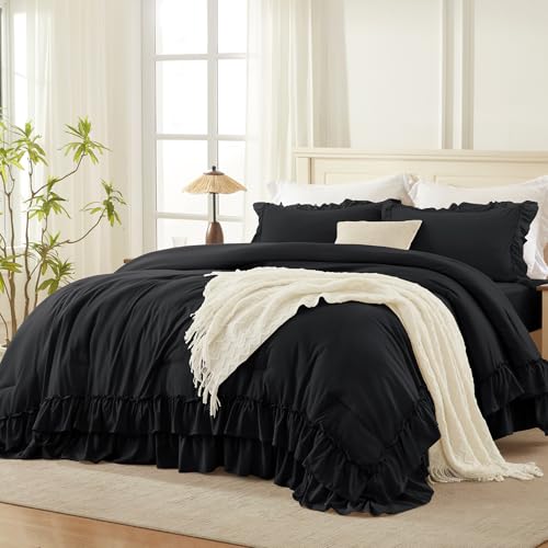 Black Ruffle Comforter Set Queen Size