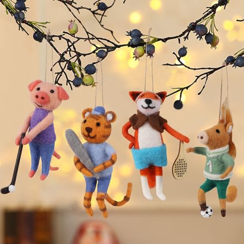 Set of 4 Christmas Felt Animal Athletes Ornaments (4 Count)