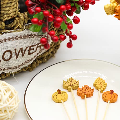 100pcs Pumpkin Maple Leaf Assorted Cocktail Picks 5″ Autumn Theme Decoration Toothpicks Skewers for Appetizers Charcuterie Board Accessories Food Garnish (100 Count)