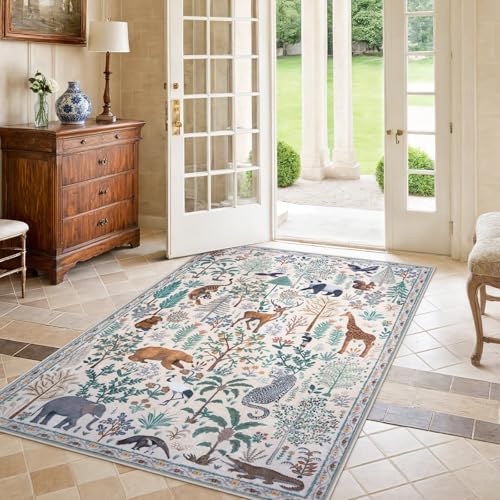 Jungle Print Washable Area Rugs 5x7 Soft Modern Rugs for Living Room (35 Sq Ft)