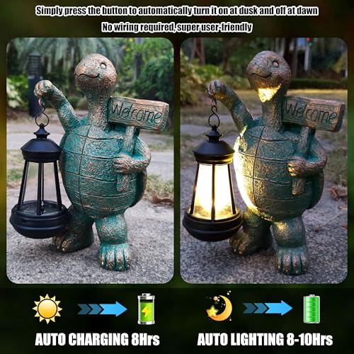 Turtle Garden Statue Outdoor Décor with Solar Lights Lantern