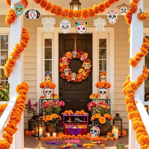 36PCS Wooden Day of The Dead Skull Ornaments to Paint Dia De Los Muertos Decorations Crafts for Kids