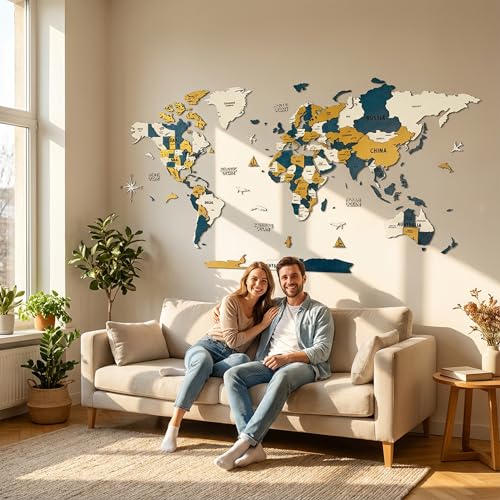 3D Wooden World Map Wall Art