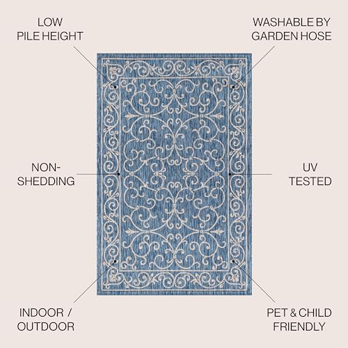 Vintage Filigree Indoor Outdoor Square Area Rug 6X6 Navy