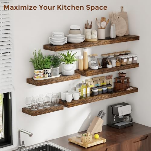 24 Inch Floating Shelves for Wall Rustic Brown Shelves Set of 2 (2 Count)
