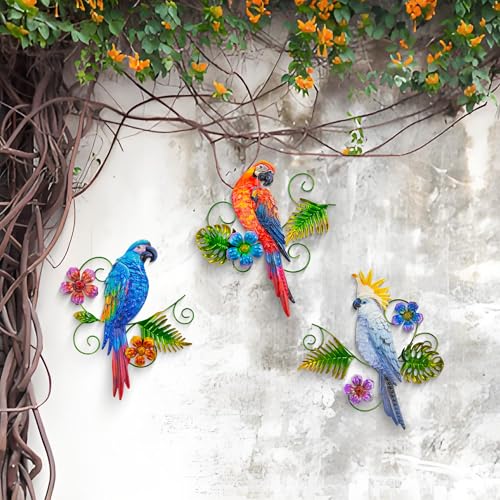 Metal Colorful Parrots Wall Art (3 Count)