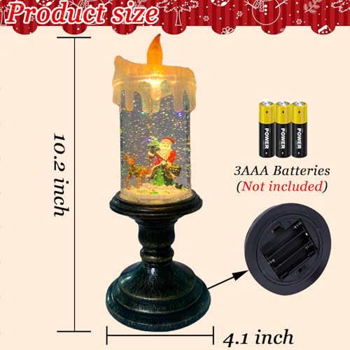 Flameless Snow Globe Candle Light Christmas Santa Decoration with Swirling Water & Glitter (36.8 Ounce)
