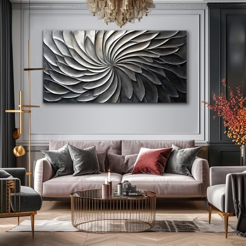 Abstract Black and White Wall Art for Living Room Modern Canvas Print Painting Lines Flower Floral Large Artwork Bedroom Home Office Wall Décor