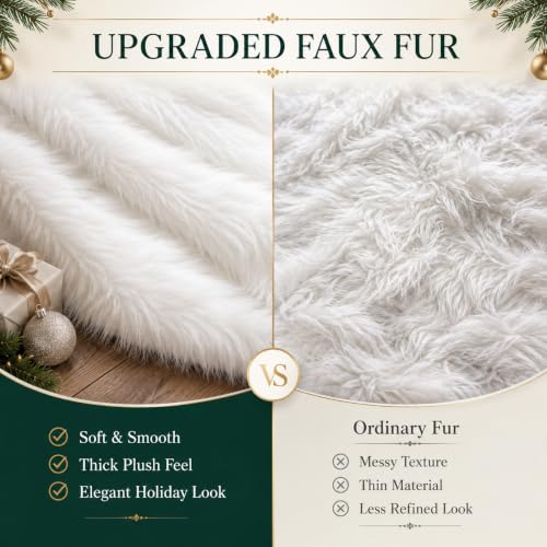 72 Inch White Faux Fur Christmas Tree Skirt
