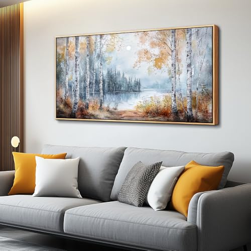 Canvas Wall Art For Living Room Wall Decoration For Bedroom Office Decoration Trees Forest Landscape Painting Lake view Mural Modern Aesthetic Room Home Decor Artwork Wood Framed 20x40 In