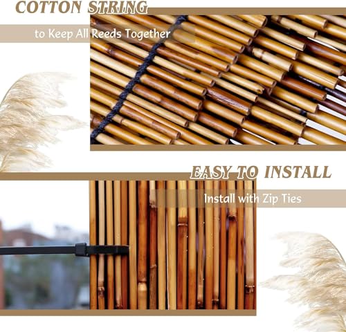 Reed Fencing Rolls 2 Pcs Natural Bamboo Fence 4FT X 16.4FT Privacy Screen Curtains Fence for Balcony Patio Garden Backyard Shades Outdoor (4 Sq Ft)