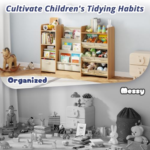 Kids Bookshelf and Toy Storage with 7 Removable Bins