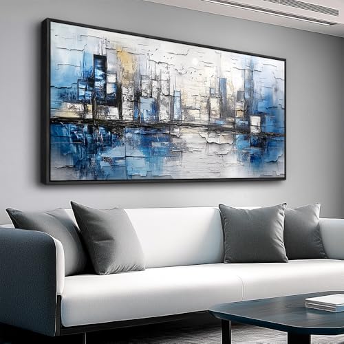Black Framed Canvas Wall Art For Living Room Wall Decor For Bedroom Office Wall Decorations Blue Landscape Paintings Abstraction Pictures Artwork Room Aesthetic Home Decor 20x40 In