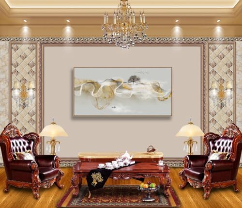 Wall Art Modern Zen Light Luxury Abstract Ink Landscape Background Wall Decor Canvas Print Artwork Home Decor for Living Room Bedroom 30x60 Inches（Framed）