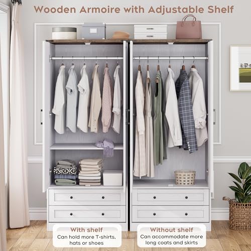 Wooden Armoire Wardrobe Closet with Drawers (2 Count)